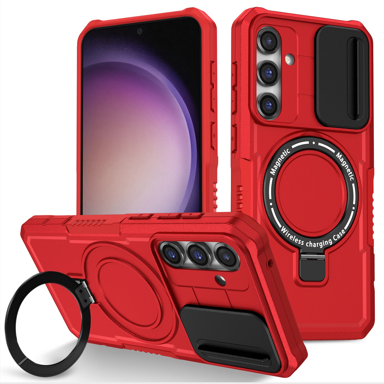 Compatible with MagSafe PC TPU Case for Samsung Galaxy S23 FE Kickstand Anti-Drop Phone Shell with Sliding Lens Cover Compatible with MagSafe PC TPU Case for Samsung Galaxy S23 FE Kickstand Anti-Drop Phone Shell with Sliding Lens Cover
